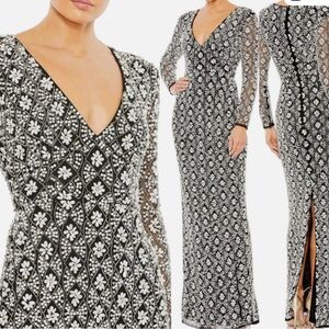 Mac Duggal Black and White Floral Maxi Dress